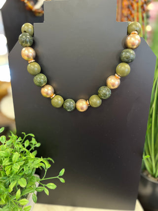 Olive & Gold Ball Necklace