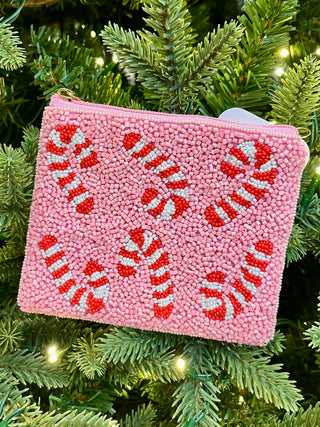 Beaded Candy Cane Small Zipper Pouch