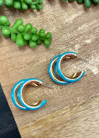 Teal Enamel 3 Hoop Earring