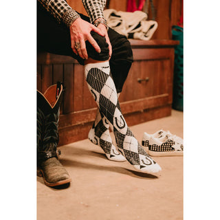 Lucky Arglye Black & White Boot Sock By Lucky Chuck