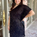 Plus Black Dangle Sequin 1 Shoulder Dress