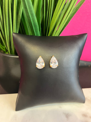 Avenn 18K Gold Teardrop CZ Stud Earrings - Water Resistant