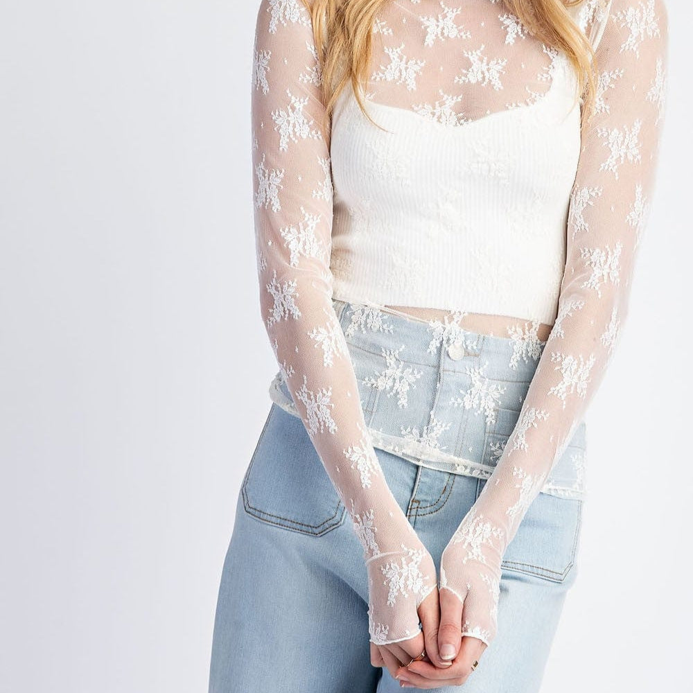 Cream Lace Shear Top