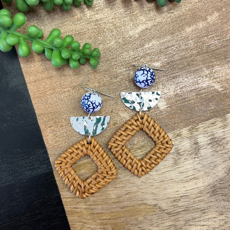 Blue/White Ball Woven Diamond Earring