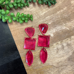 Hot Pink Large Crystal Geometric Earrings