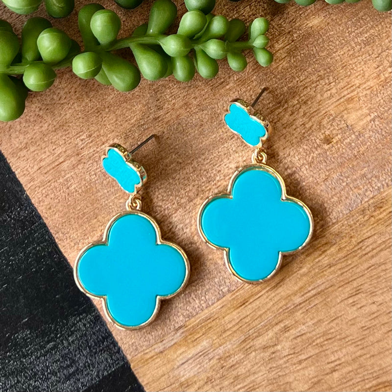 Teal Double Clover Earring