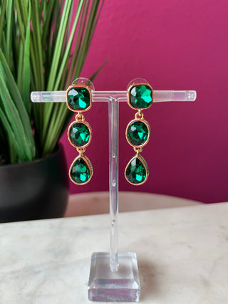 Green 3 Crystal Dangle Earrings