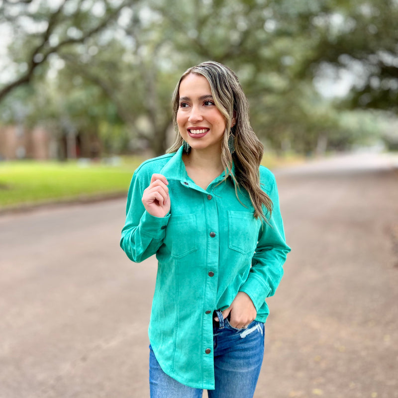 Plus Abby Turq Suede Button Up Top