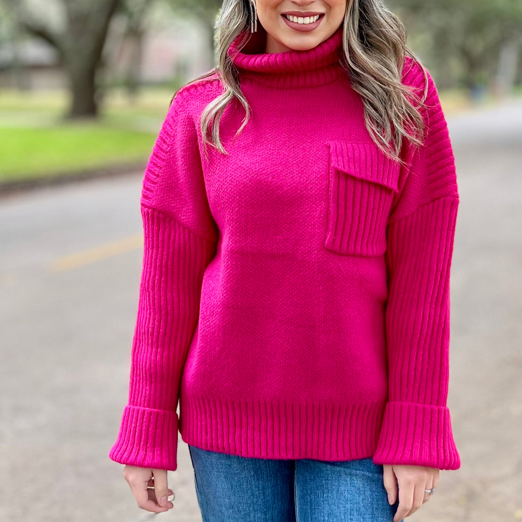 Hot Pink Front Pocket Sweater