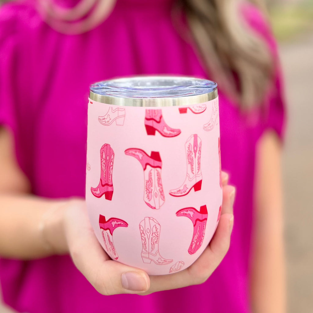 Pink Cowboy Boots Wine Stemless Tumbler