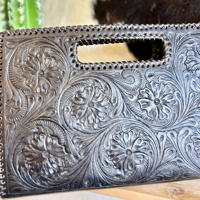 Kerr Black Tooled Top Handle Purse