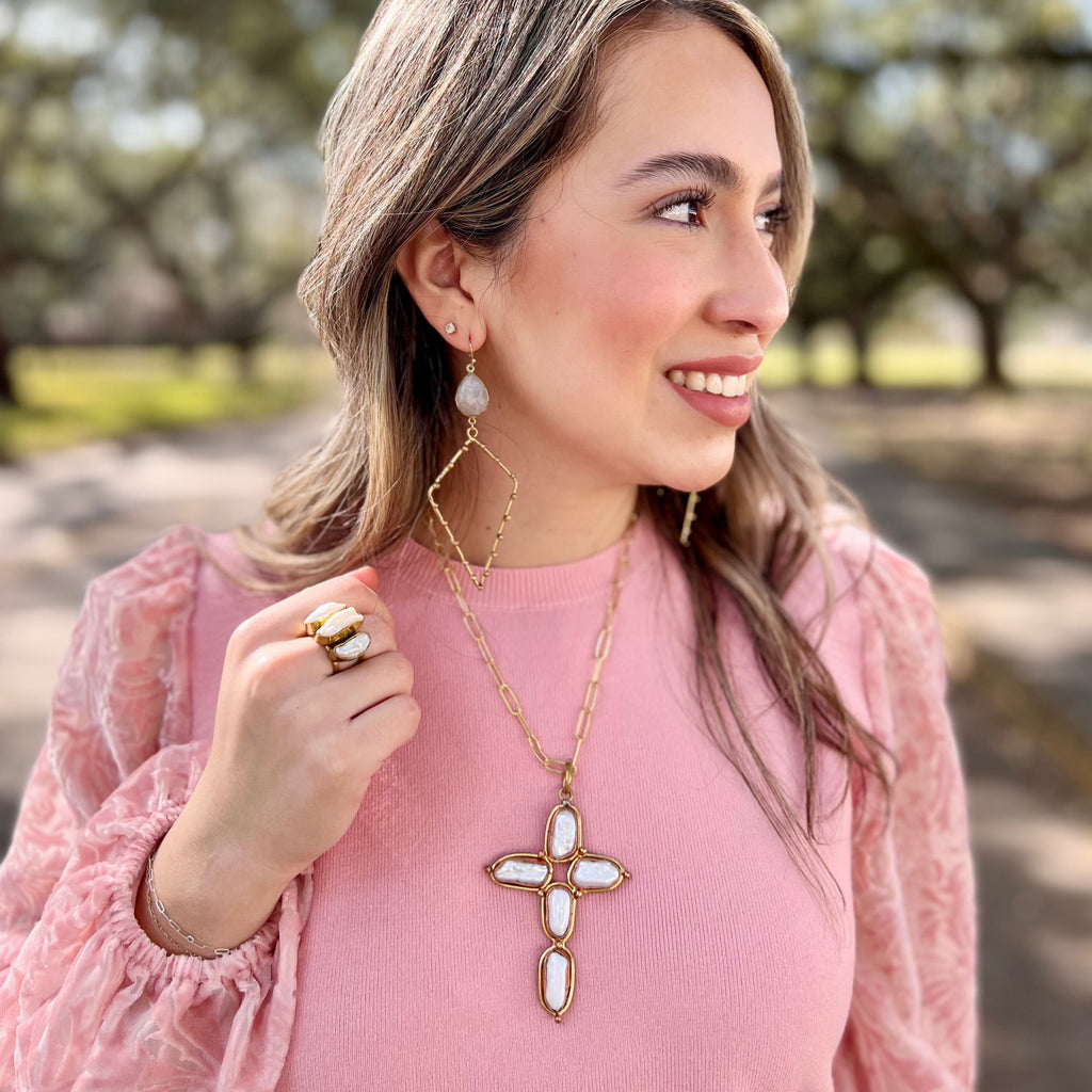 JT Mother of Pearl Cross Necklace
