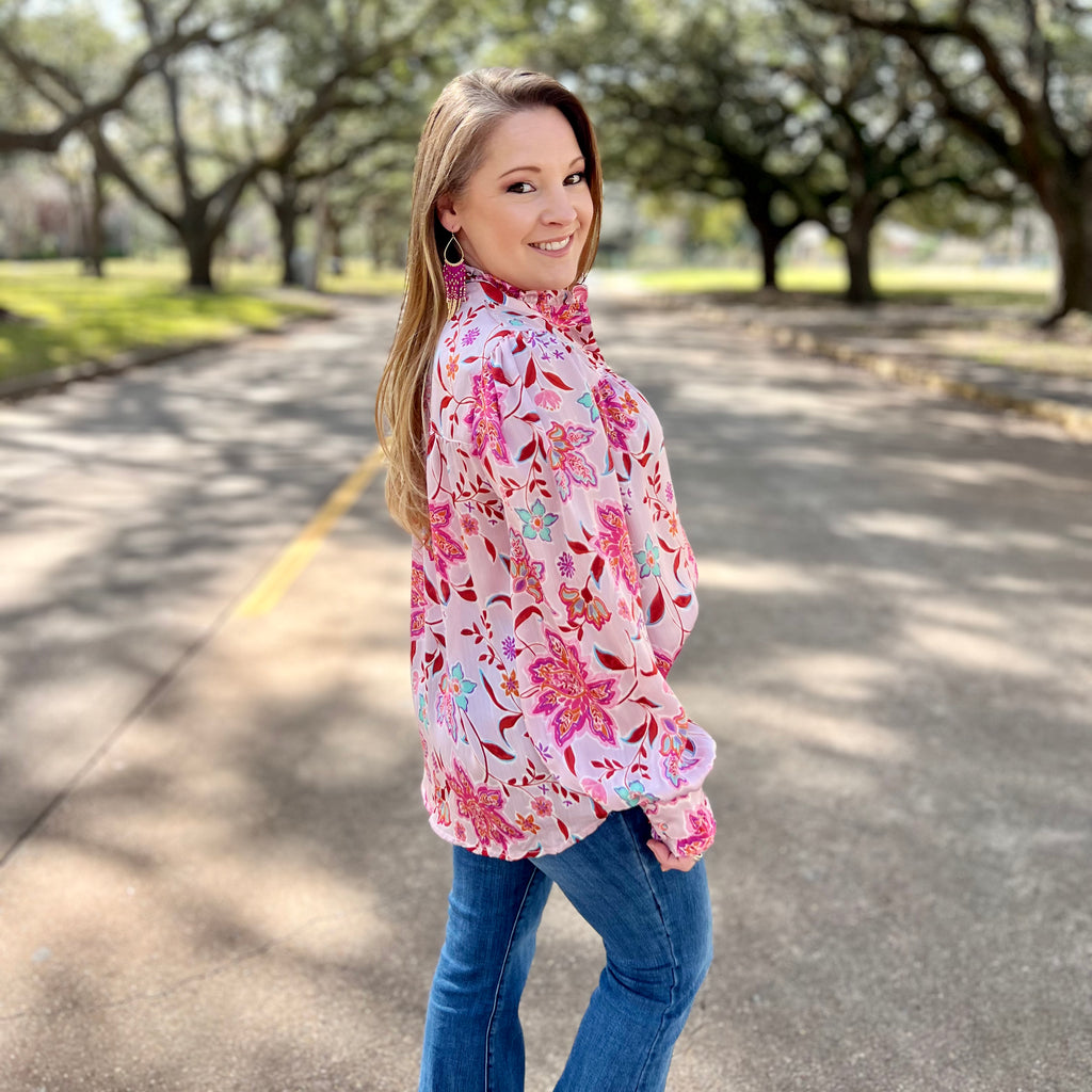 Pink Floral Button Down Top