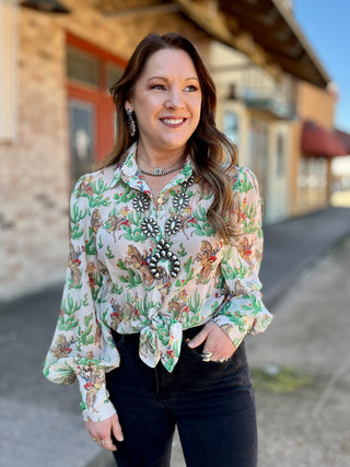 Cactus Cowgirl Chiffon Top