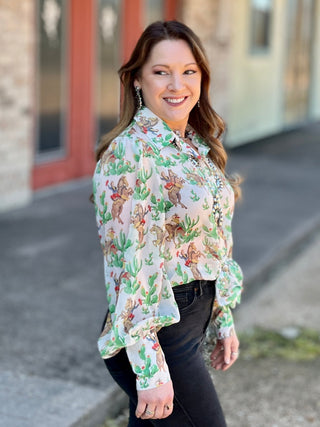 Cactus Cowgirl Chiffon Top