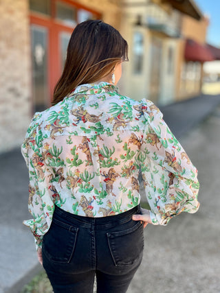Cactus Cowgirl Chiffon Top