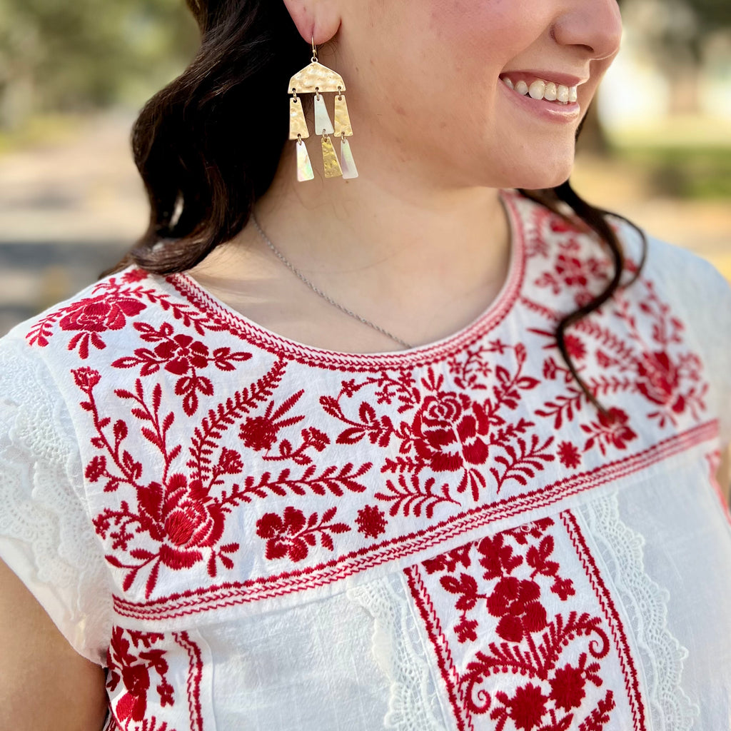Isla Ivory & Red Embroidery Top