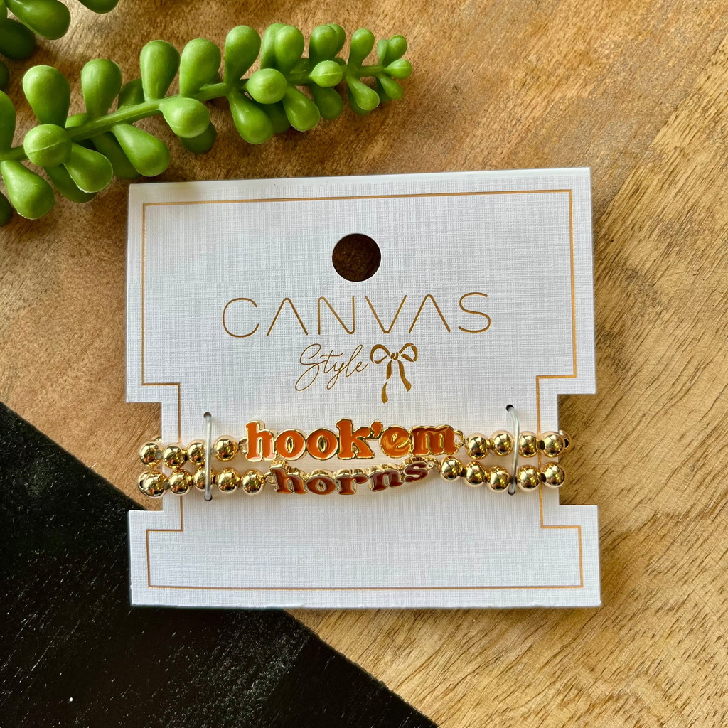 Hookem Horns Gold Bead Bracelet Set