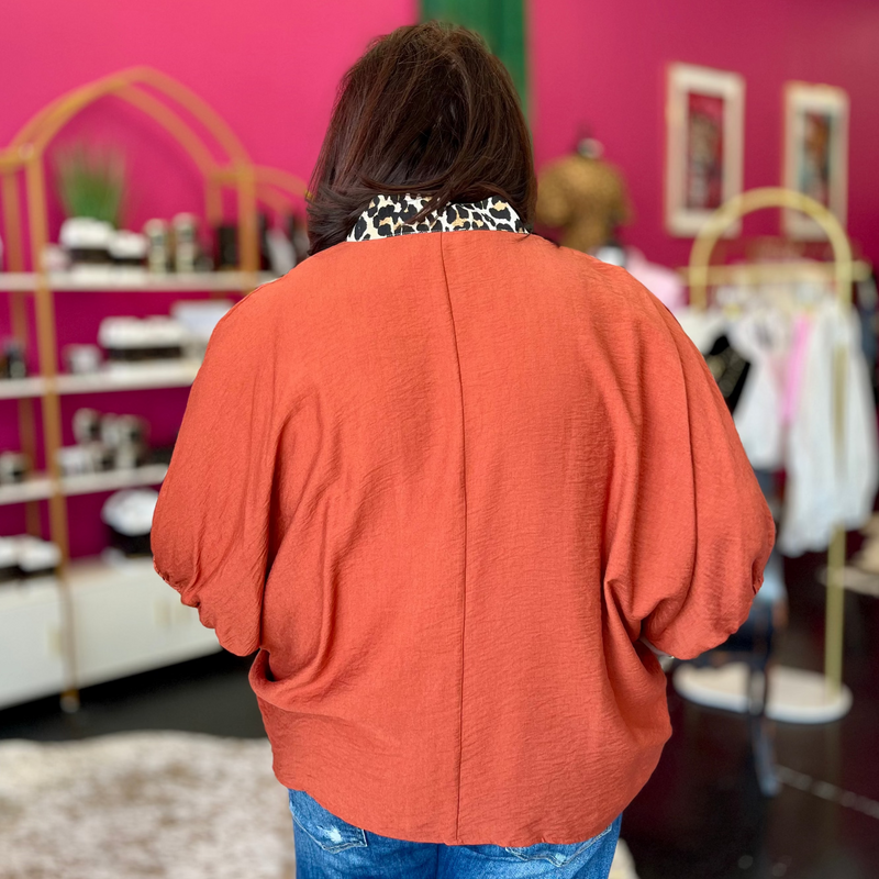 Rust & Leopard Trim Top