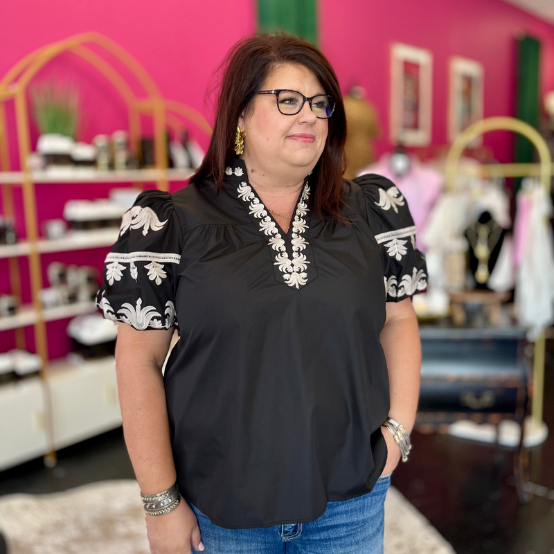 Black & Cream Embroidery Top