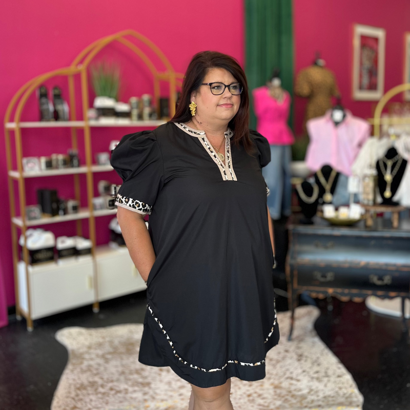 Black & Leopard Trim Dress