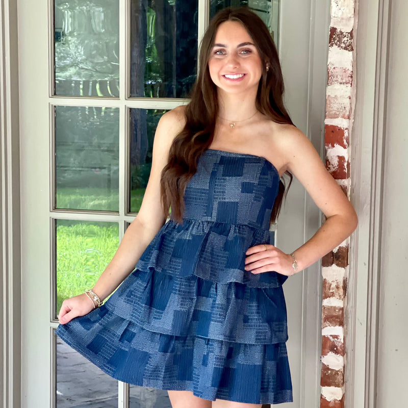 Denim Patchwork Ruffle Dress