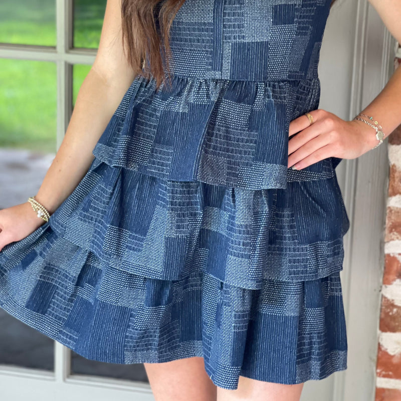 Denim Patchwork Ruffle Dress
