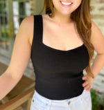 Black Stretch Ribbed Square Neck Top