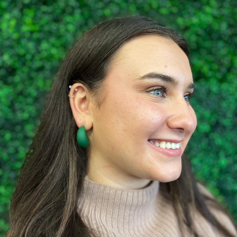 Hunter Green Matte Bubble Hoop Earrings