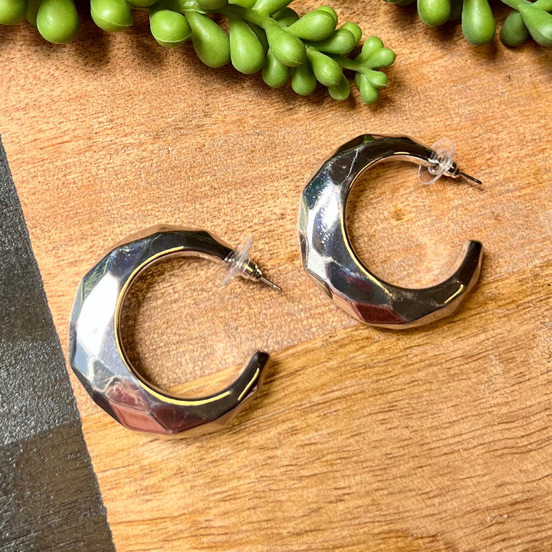 Silver Thick Geo Hoop Earrings
