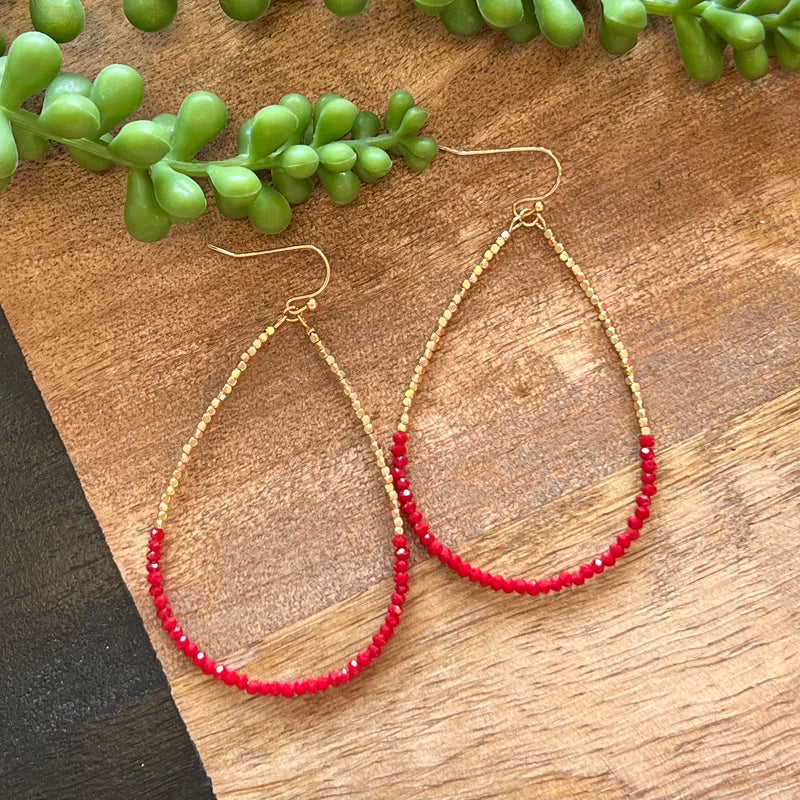 Red & Gold Beaded Teardrop Earring