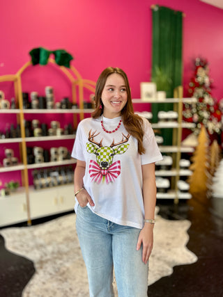 Lime Green Check Deer Hi Low Tee