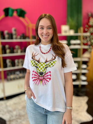 Lime Green Check Deer Hi Low Tee