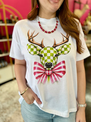 Lime Green Check Deer Hi Low Tee