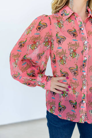 Pink Howdy Turquoise Chiffon Top