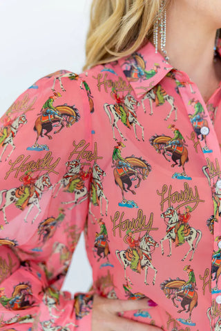 Pink Howdy Turquoise Chiffon Top