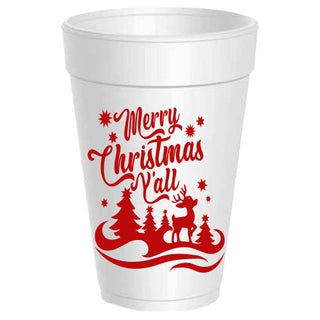 Merry Christmas Yall Reindeer Styrofoam Cups