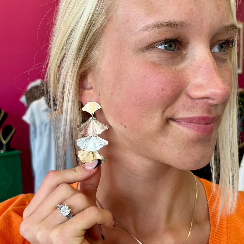 Mixed Metal 3 Petal Dangle Earring
