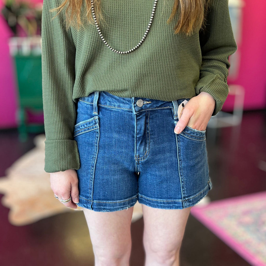 Sugar Dark Denim Utility Shorts
