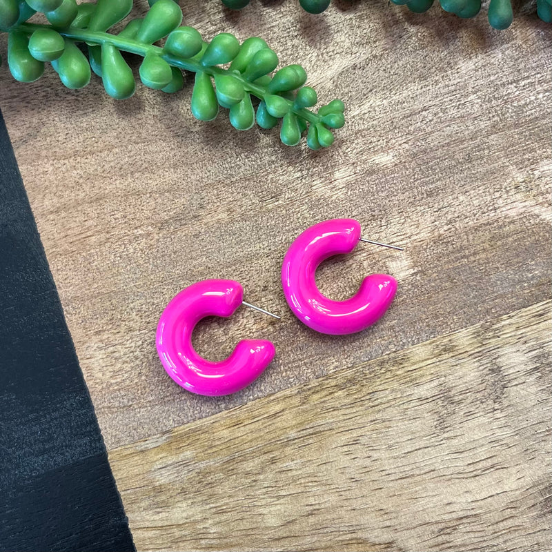 Hot Pink Thick Sm Hoop Earrings