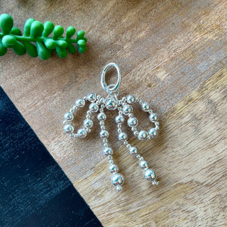 Silver Beaded Bow Charm