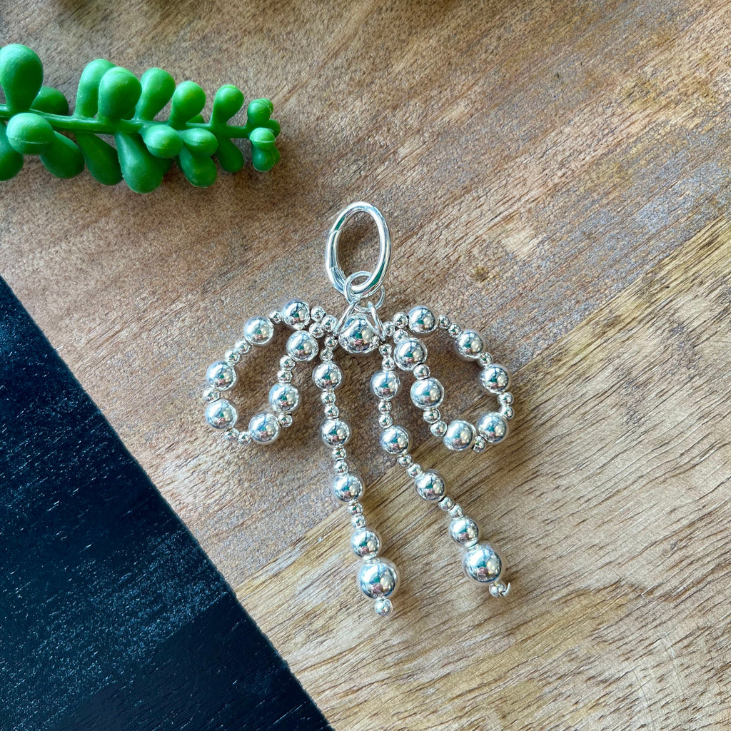 Silver Beaded Bow Charm