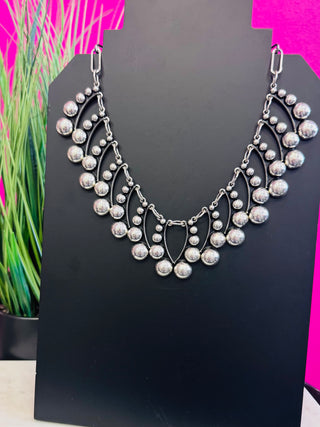 Silver Dot Line Statement Necklace