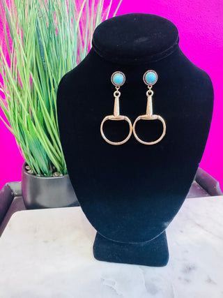 Gold Lg Horsebit & Turquoise Earring