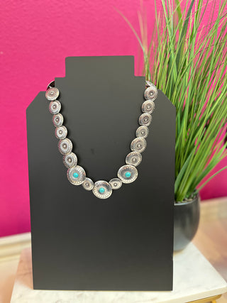 Silver Circle Concho & Turquoise Necklace