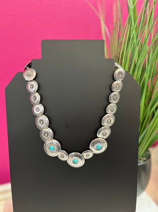 Silver Circle Concho & Turquoise Necklace