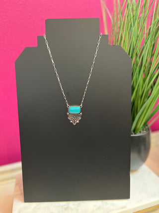 Faux Turquoise Rectangle BootStitch Necklace