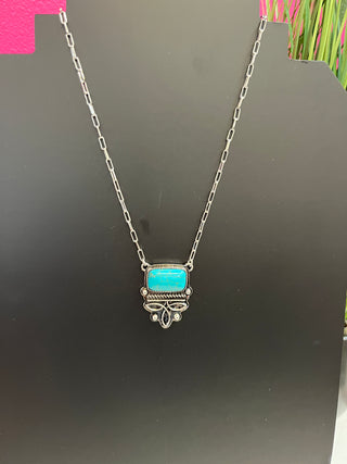 Faux Turquoise Rectangle BootStitch Necklace