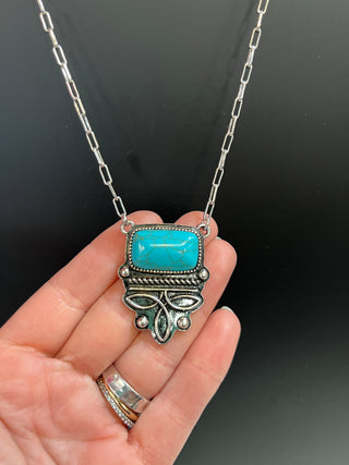 Faux Turquoise Rectangle BootStitch Necklace