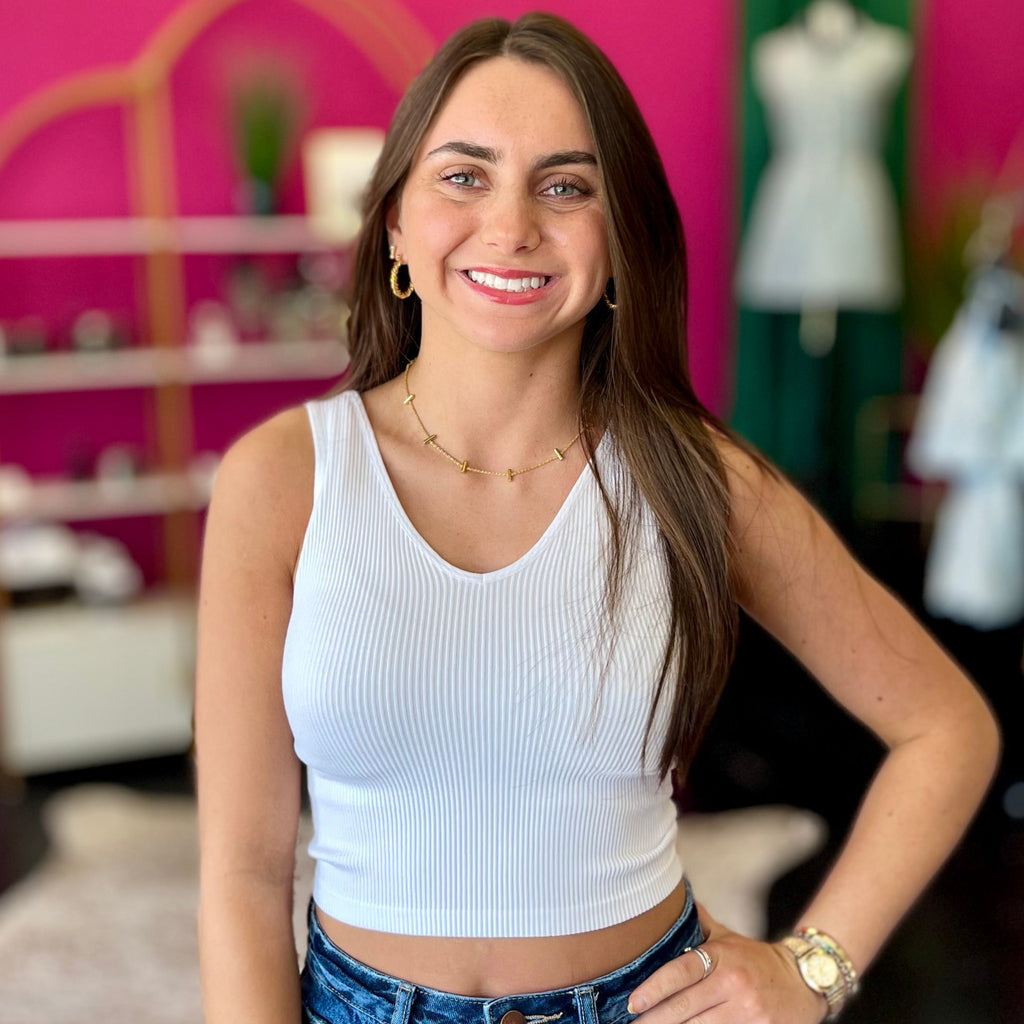 White Reversible Neckline Seamless Tank